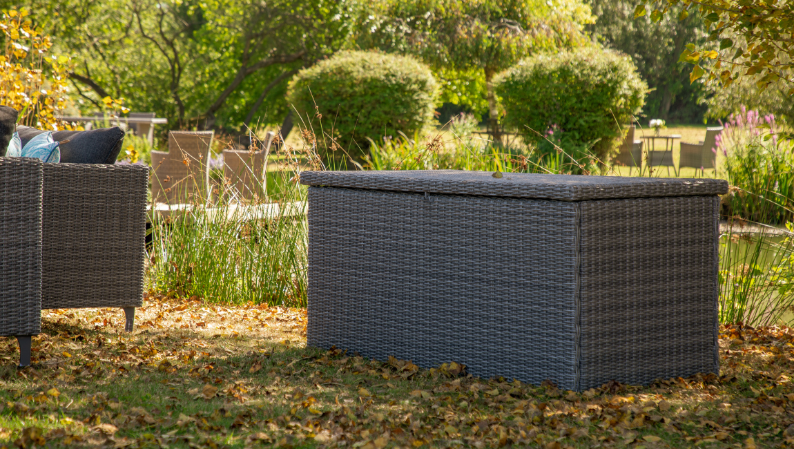 Wicker garden storage box.